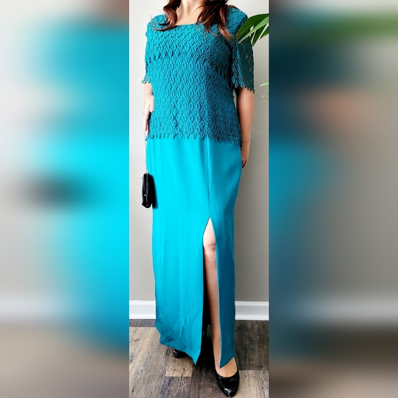 Jill Paige Originals Women's Special Occasions Maxi Dress Emerald/Teal Lace 20 - Picture 7 of 15